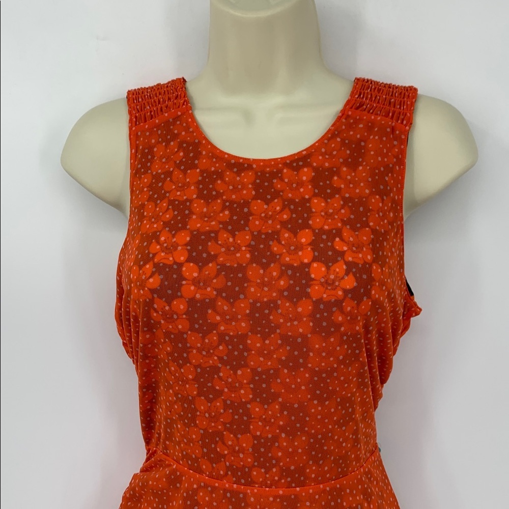CAbi Flip reversible mesh shift dress orange floral dot ruching stretch new XL - Picture 6 of 7